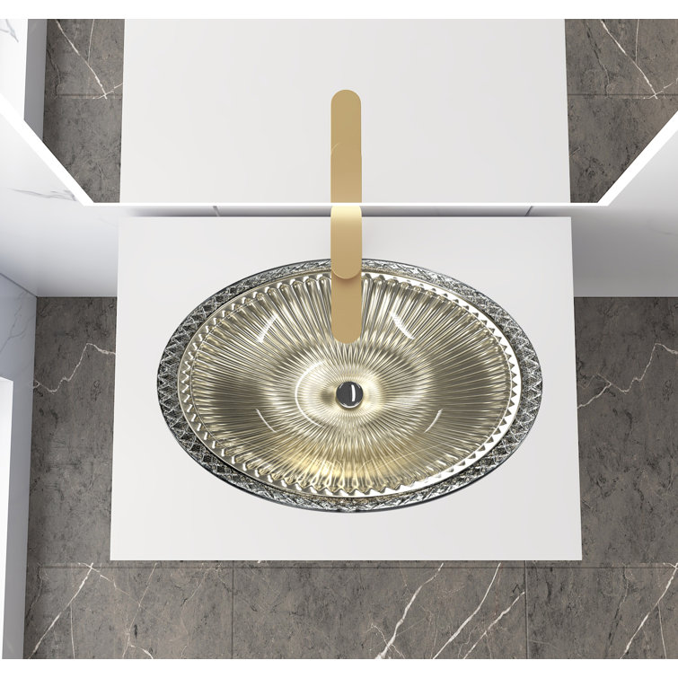 Olive Silver 22" Tempered Glass Oval Bathroom Vessel Sink