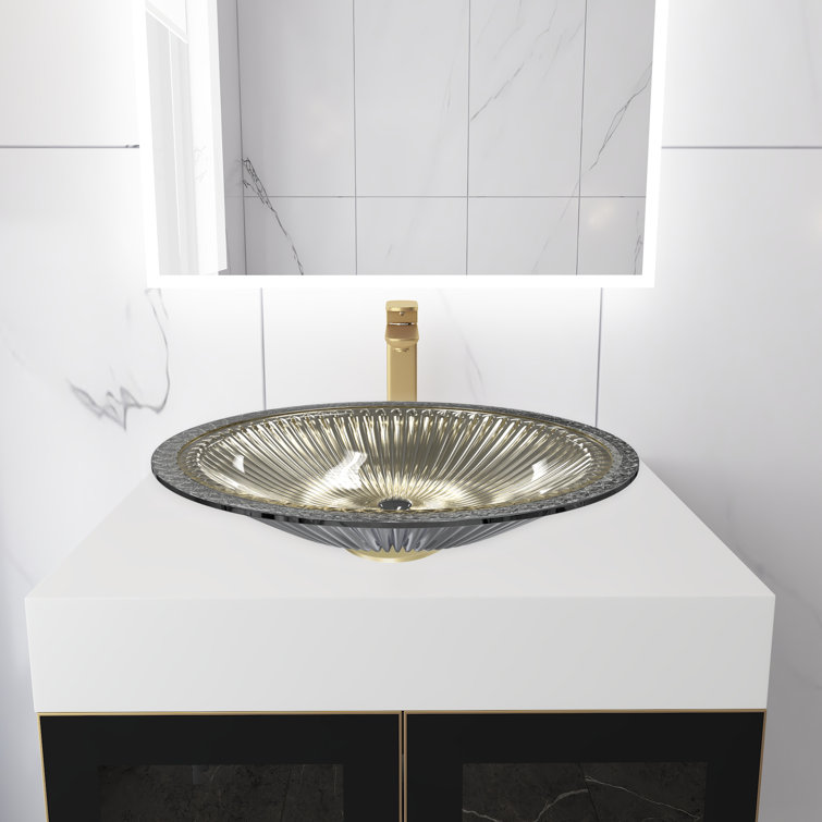 Olive Silver 22" Tempered Glass Oval Bathroom Vessel Sink