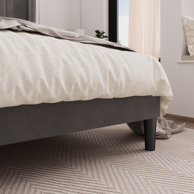 Elegant Teal Velvet Queen Platform Bed with Tufted Wingback Headboard