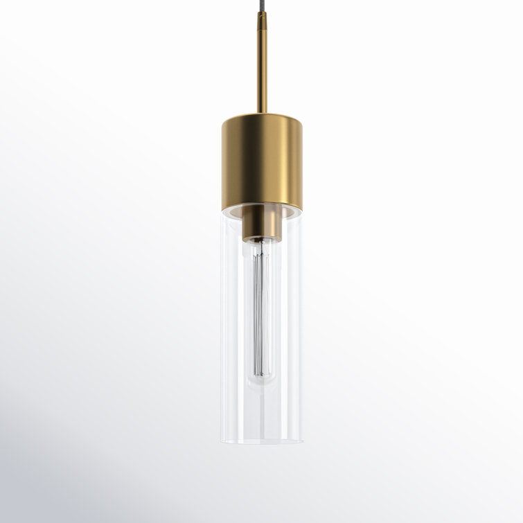 Clear Glass and Brass Single Light Cylinder Pendant