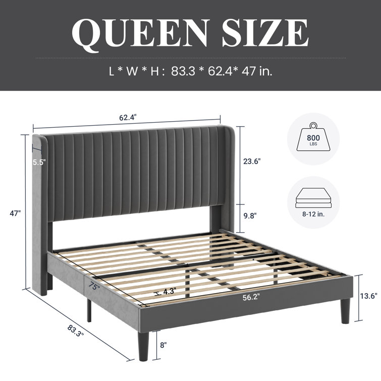 Elegant Teal Velvet Queen Platform Bed with Tufted Wingback Headboard