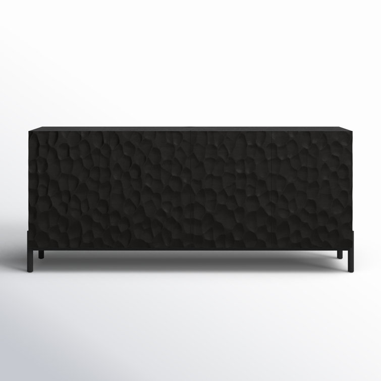 Fife 71'' Black Solid Wood Sideboard with Hand-Chiseled Doors