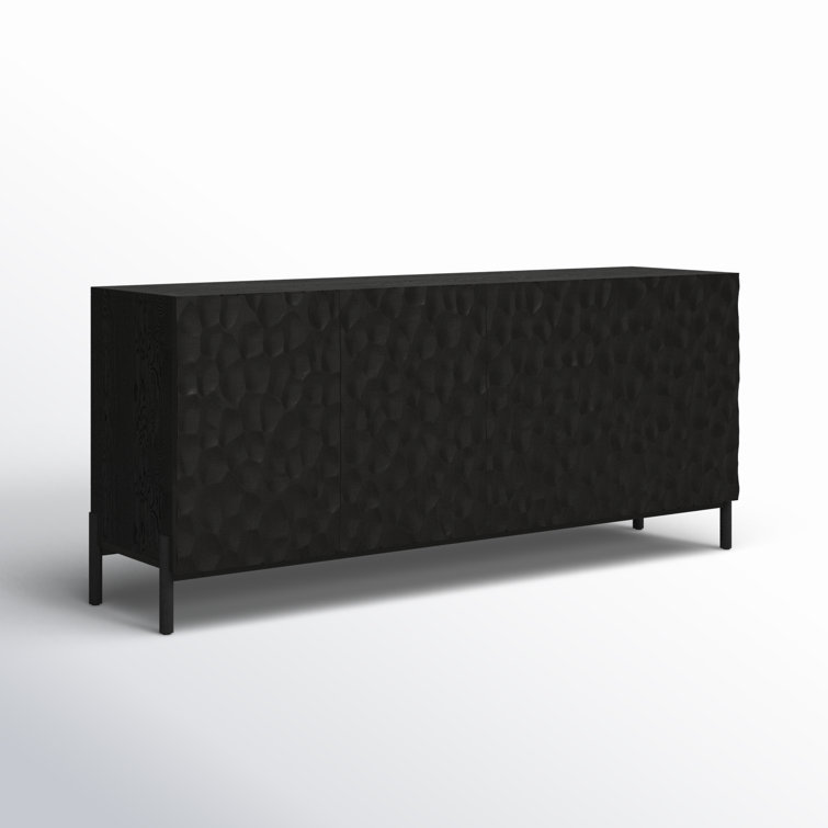 Fife 71'' Black Solid Wood Sideboard with Hand-Chiseled Doors