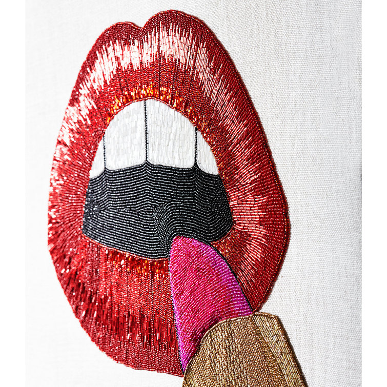 24" Square Red and Gold Beaded Lipstick Wall Art