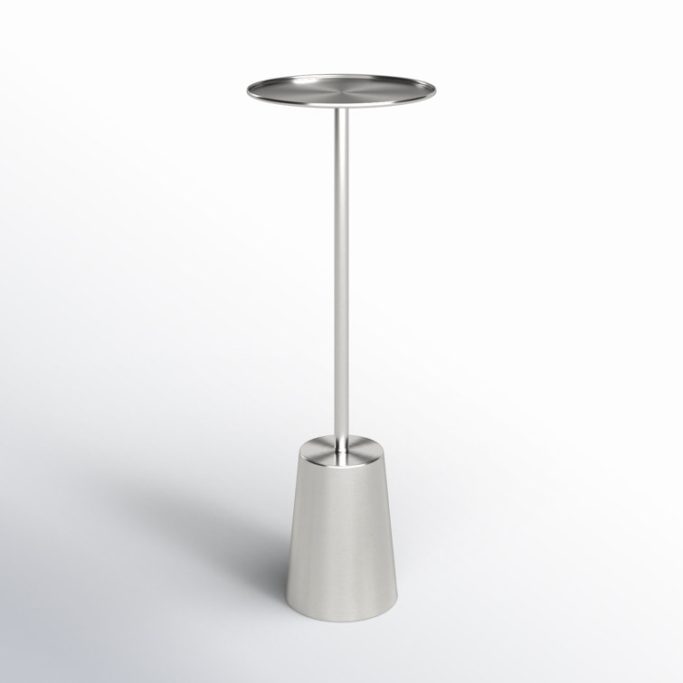Silver Round Steel Mirrored Pedestal End Table