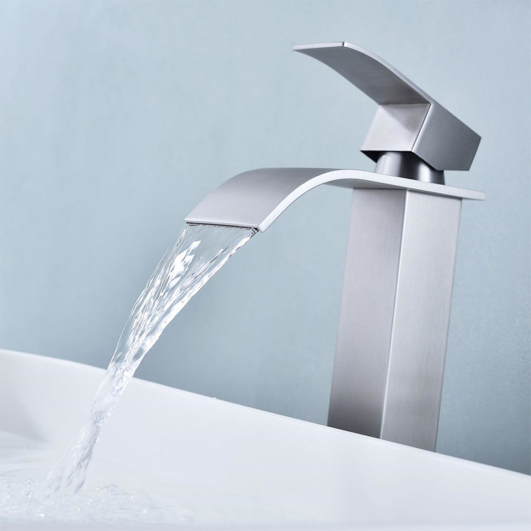 Brushed Nickel Waterfall Bathroom Faucet with Pop-Up Drain