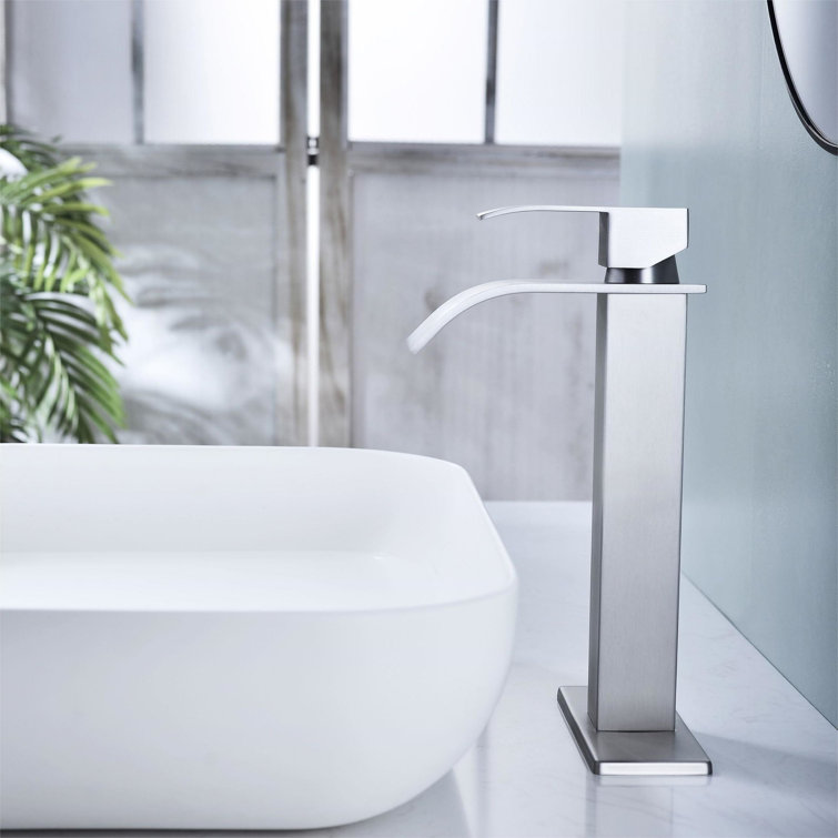 Brushed Nickel Waterfall Bathroom Faucet with Pop-Up Drain