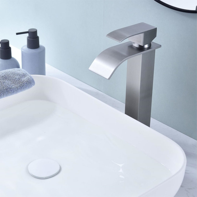 Brushed Nickel Waterfall Bathroom Faucet with Pop-Up Drain