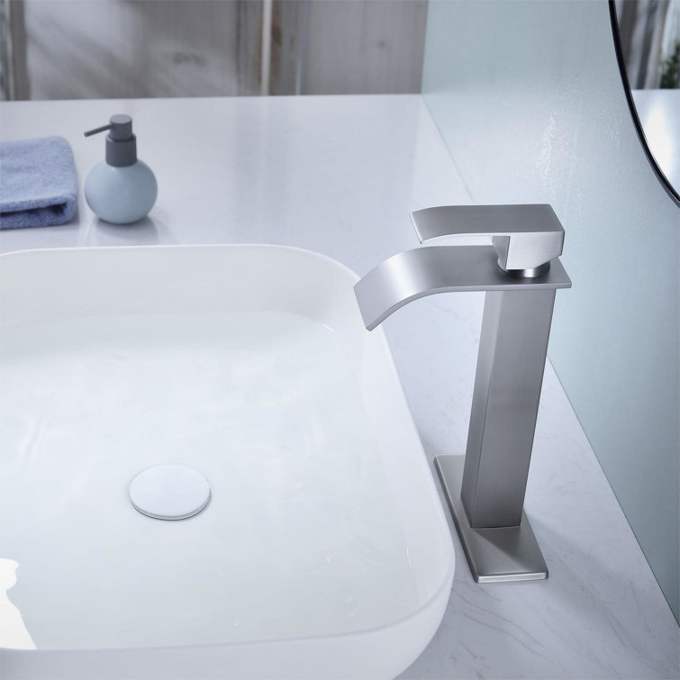 Brushed Nickel Waterfall Bathroom Faucet with Pop-Up Drain