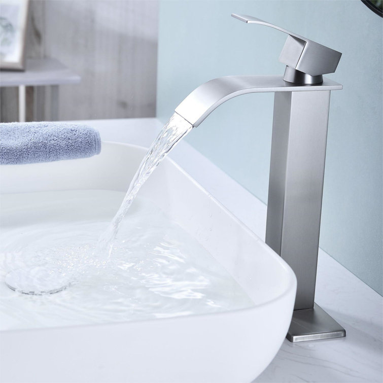 Brushed Nickel Waterfall Bathroom Faucet with Pop-Up Drain