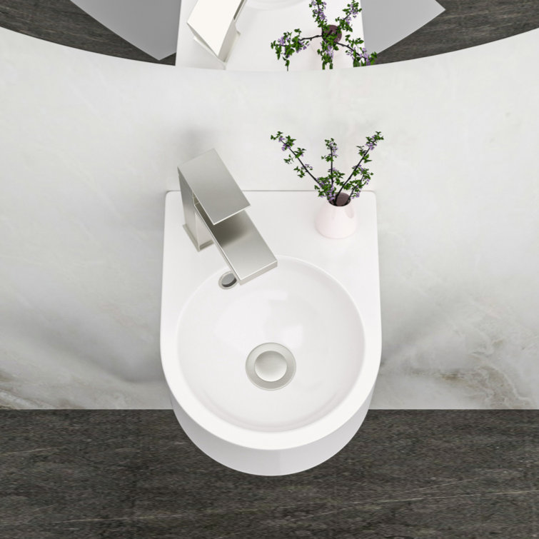 White Ceramic Rectangular Wall-Mount Bathroom Sink with Single Faucet Hole