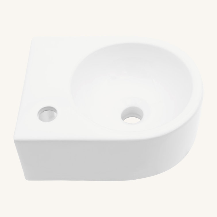 White Ceramic Rectangular Wall-Mount Bathroom Sink with Single Faucet Hole