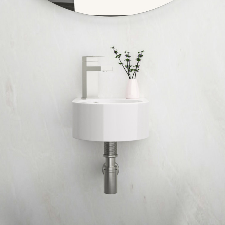 White Ceramic Rectangular Wall-Mount Bathroom Sink with Single Faucet Hole