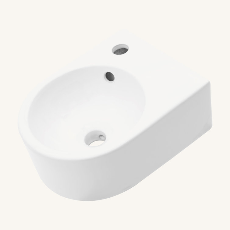 White Ceramic Rectangular Wall-Mount Bathroom Sink with Single Faucet Hole