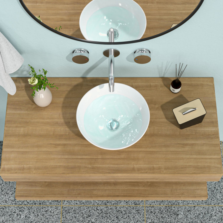 13'' White Ceramic Circular Vessel Bathroom Sink