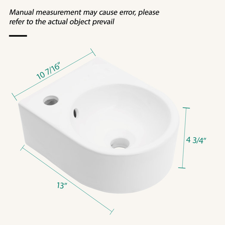 White Ceramic Rectangular Wall-Mount Bathroom Sink with Single Faucet Hole