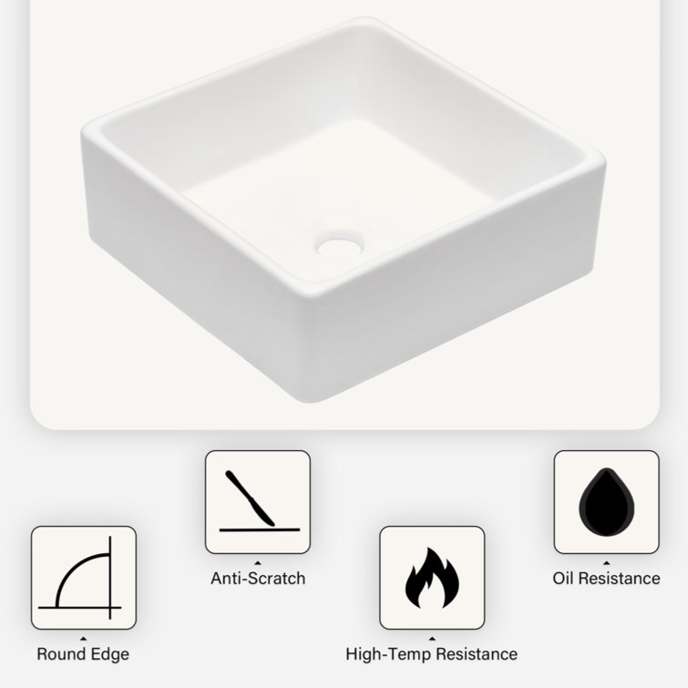 15'' x 15'' White Gloss Ceramic Square Vessel Sink