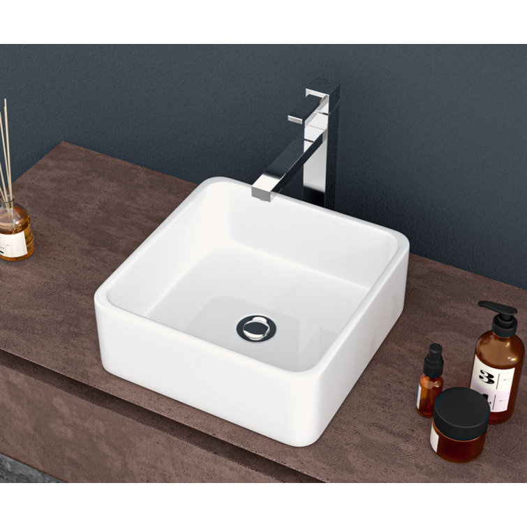 15'' x 15'' White Gloss Ceramic Square Vessel Sink