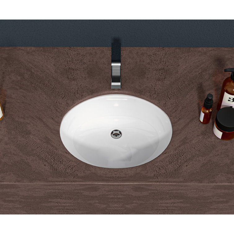 16.5" x 13.4" White Ceramic Oval Undermount Bathroom Sink with Overflow