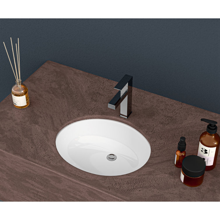 16.5" x 13.4" White Ceramic Oval Undermount Bathroom Sink with Overflow