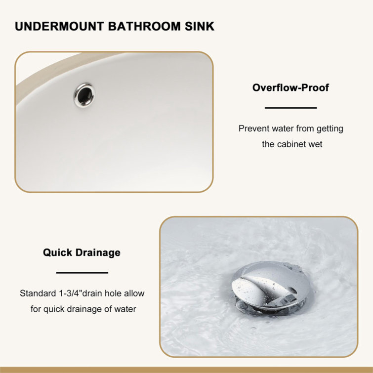 16.5" x 13.4" White Ceramic Oval Undermount Bathroom Sink with Overflow