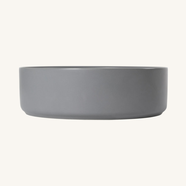 Gray Gloss Ceramic Round Vessel Bathroom Sink