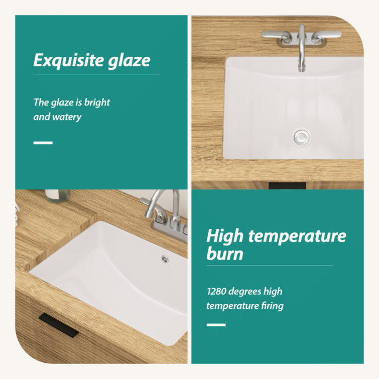 19.7" x 14" White Ceramic Rectangular Undermount Bathroom Sink with Overflow