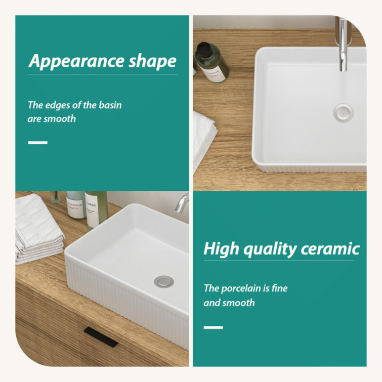 19.63" x 13.69" White Ceramic Rectangular Vessel Sink