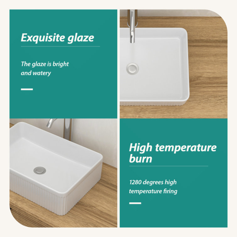 19.63" x 13.69" White Ceramic Rectangular Vessel Sink