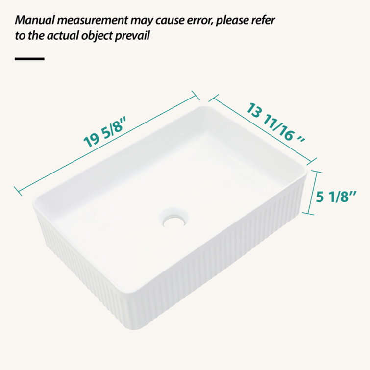 19.63" x 13.69" White Ceramic Rectangular Vessel Sink