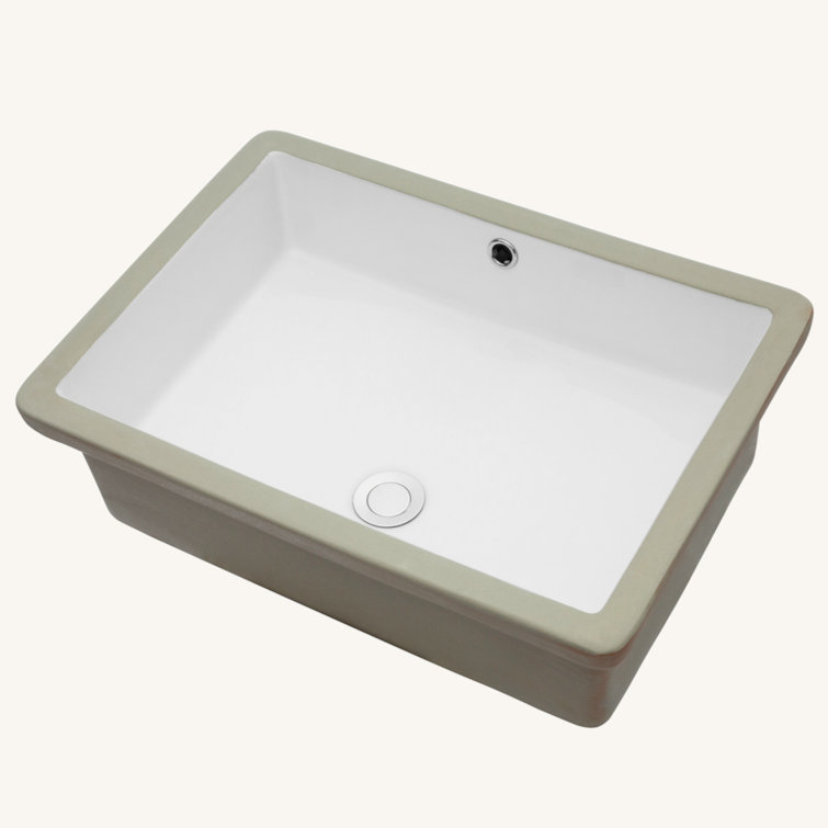 22" White Ceramic Rectangular Undermount Bathroom Sink with Overflow
