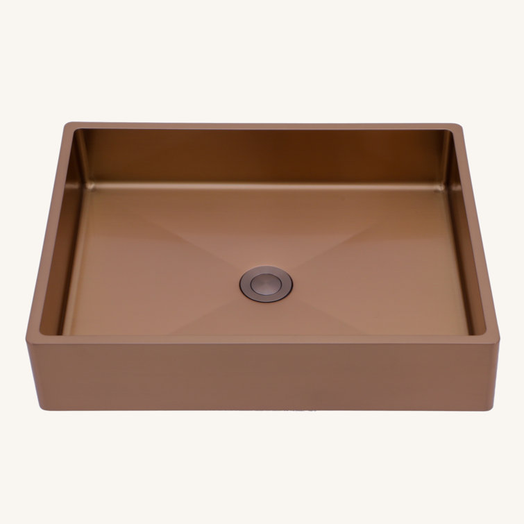 19" Rose Gold Stainless Steel Rectangular Bathroom Sink with Pop-Up Drain