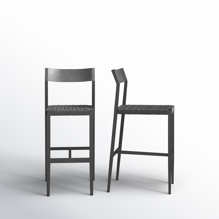 Gray Powder-Coated Aluminum Outdoor Bar Stool with Woven Seat