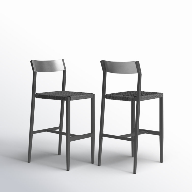 Gray Powder-Coated Aluminum Outdoor Bar Stool with Woven Seat