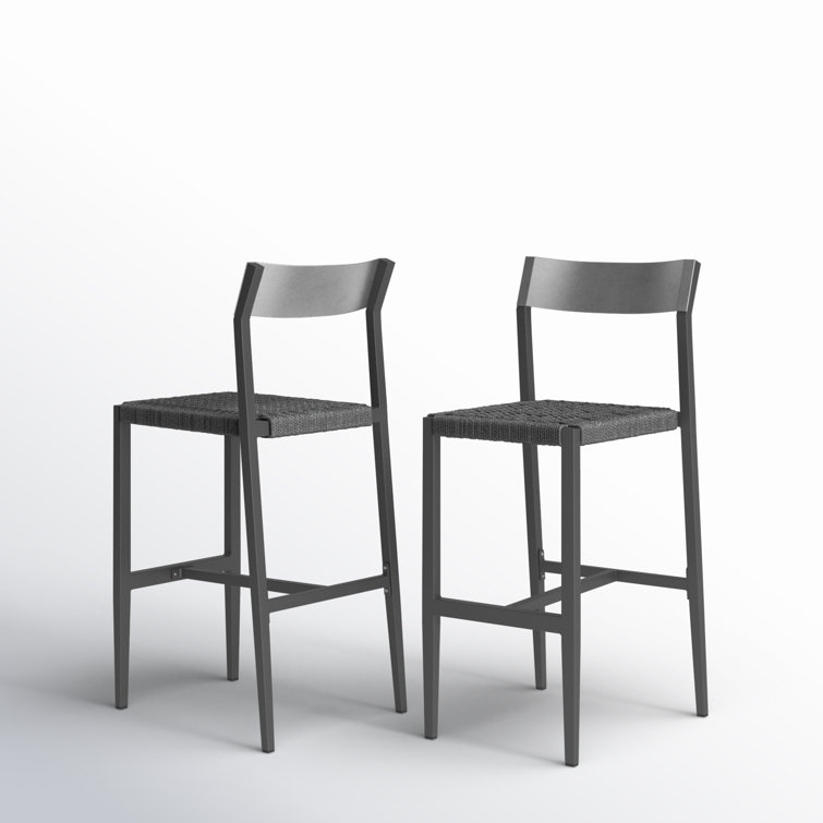 Gray Powder-Coated Aluminum Outdoor Bar Stool with Woven Seat