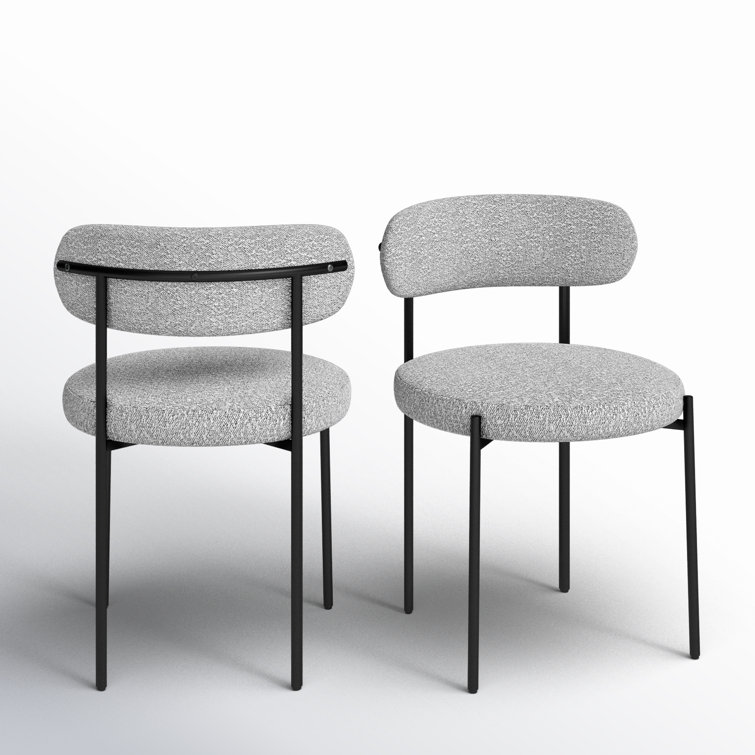 Gray Boucle Upholstered Side Chair with Matte Black Metal Legs, Set of 2