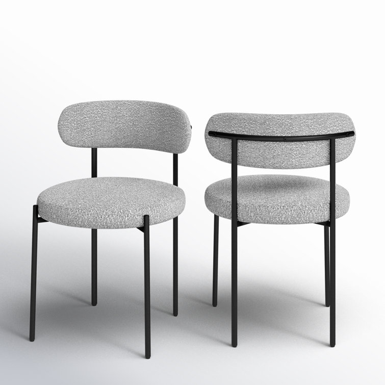 Gray Boucle Upholstered Side Chair with Matte Black Metal Legs, Set of 2