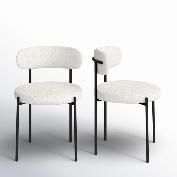 Cream Boucle Upholstered Side Chair with Metal Legs, Set of 2