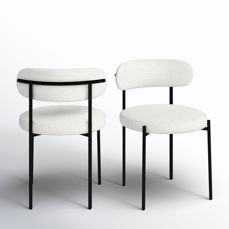 Cream Boucle Upholstered Side Chair with Metal Legs, Set of 2