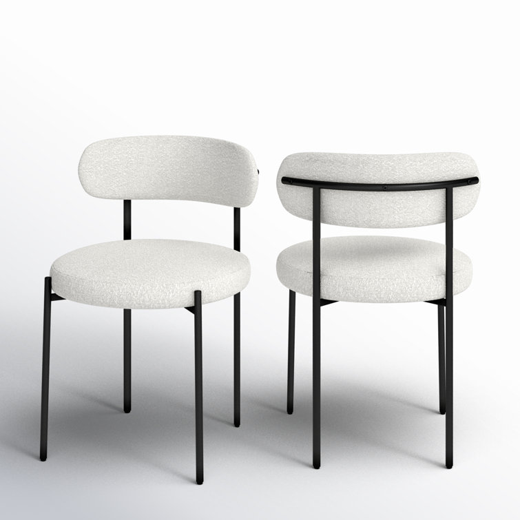 Cream Boucle Upholstered Side Chair with Metal Legs, Set of 2