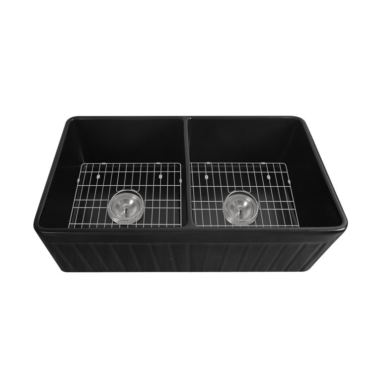 Matte Black 33" Fireclay Double Bowl Farmhouse Sink