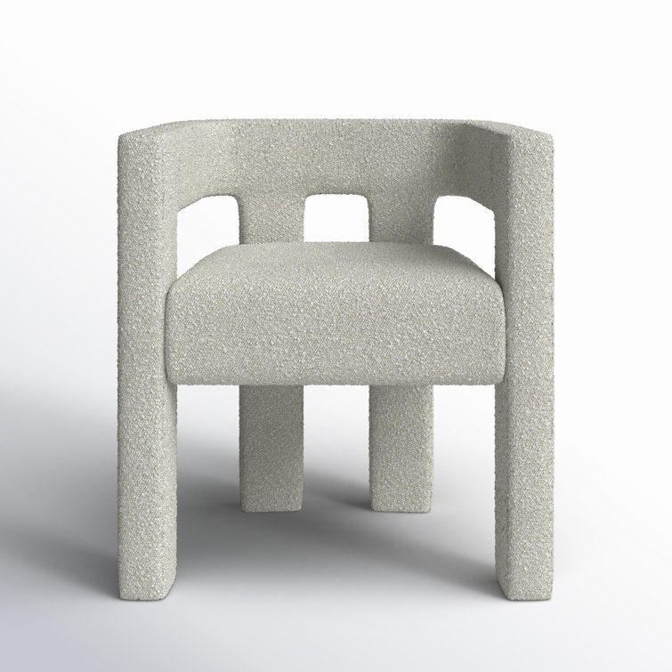 Cream Boucle Upholstered Low Arm Chair with Wood Frame