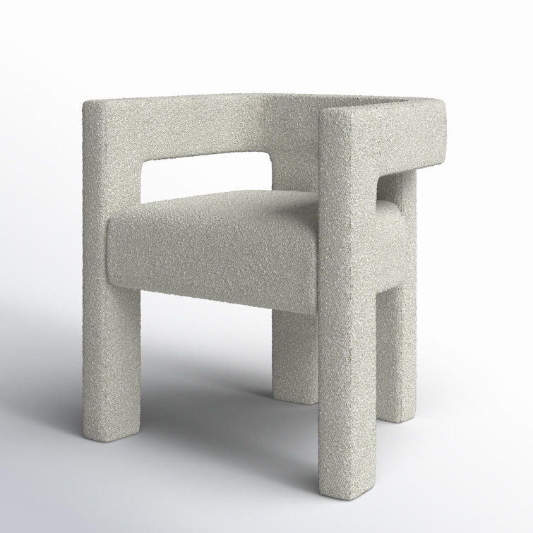 Cream Boucle Upholstered Low Arm Chair with Wood Frame