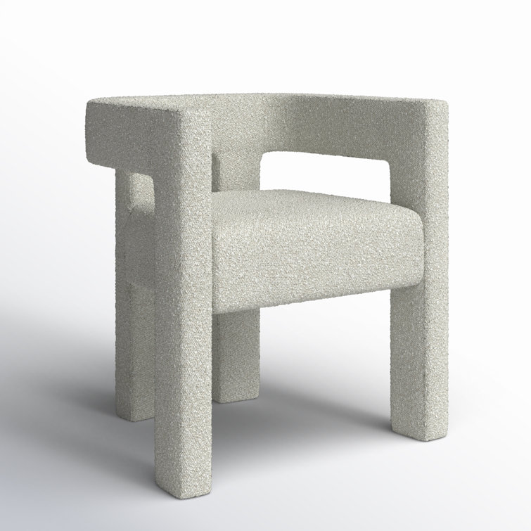 Cream Boucle Upholstered Low Arm Chair with Wood Frame
