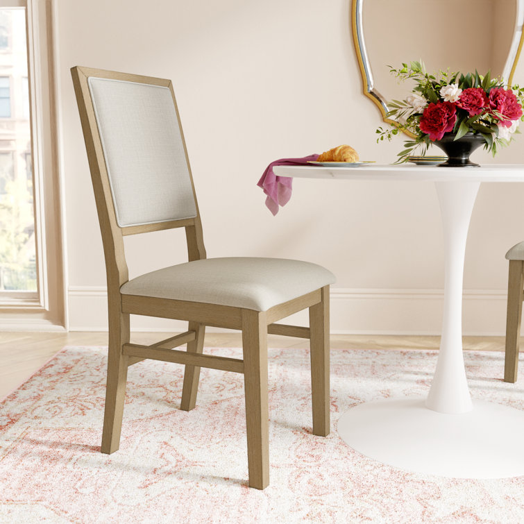 Cream Linen Upholstered Wood Side Chair Set