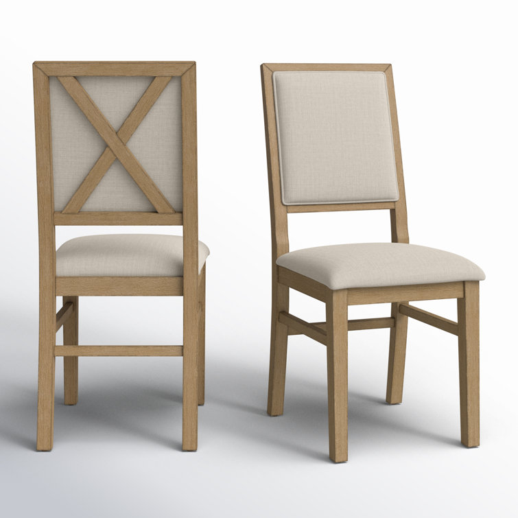 Cream Linen Upholstered Wood Side Chair Set