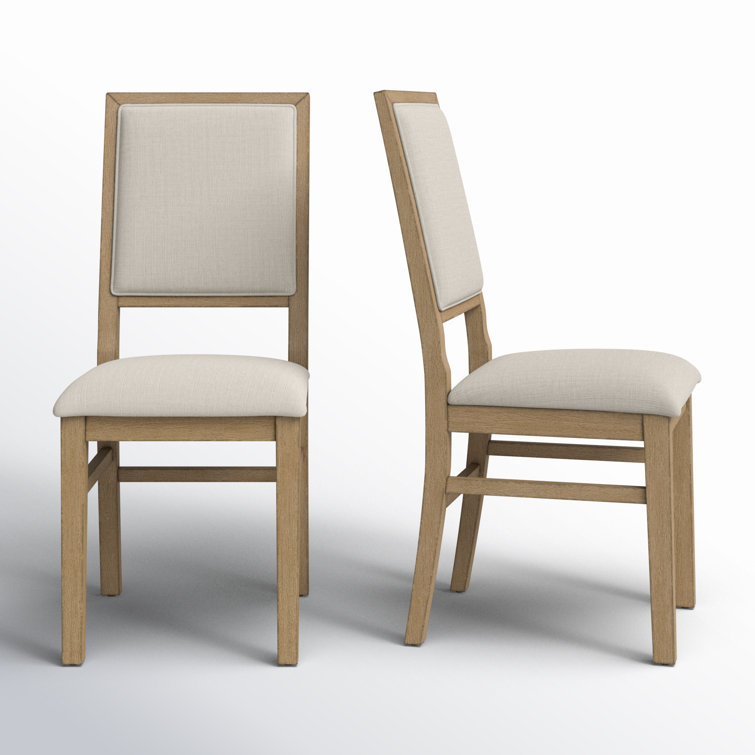 Cream Linen Upholstered Wood Side Chair Set