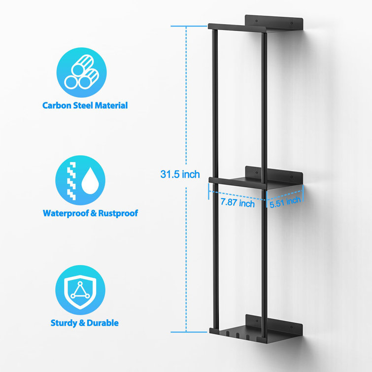 Black Wall Mounted 2-Layer Towel Rack Organizer