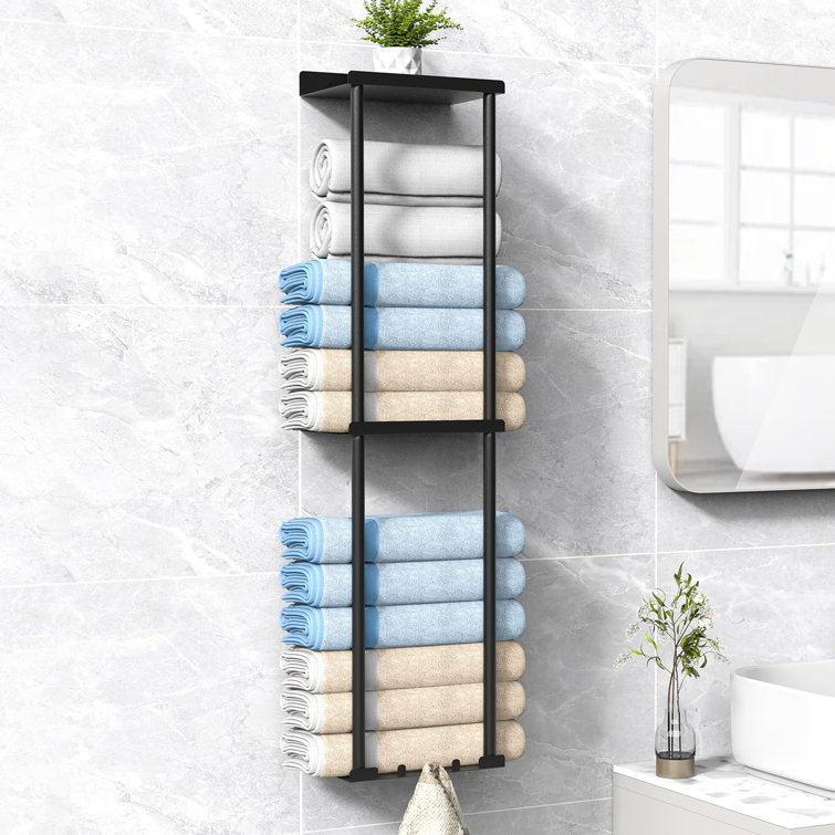 Black Wall Mounted 2-Layer Towel Rack Organizer