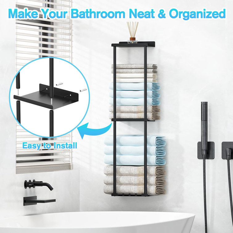 Black Wall Mounted 2-Layer Towel Rack Organizer